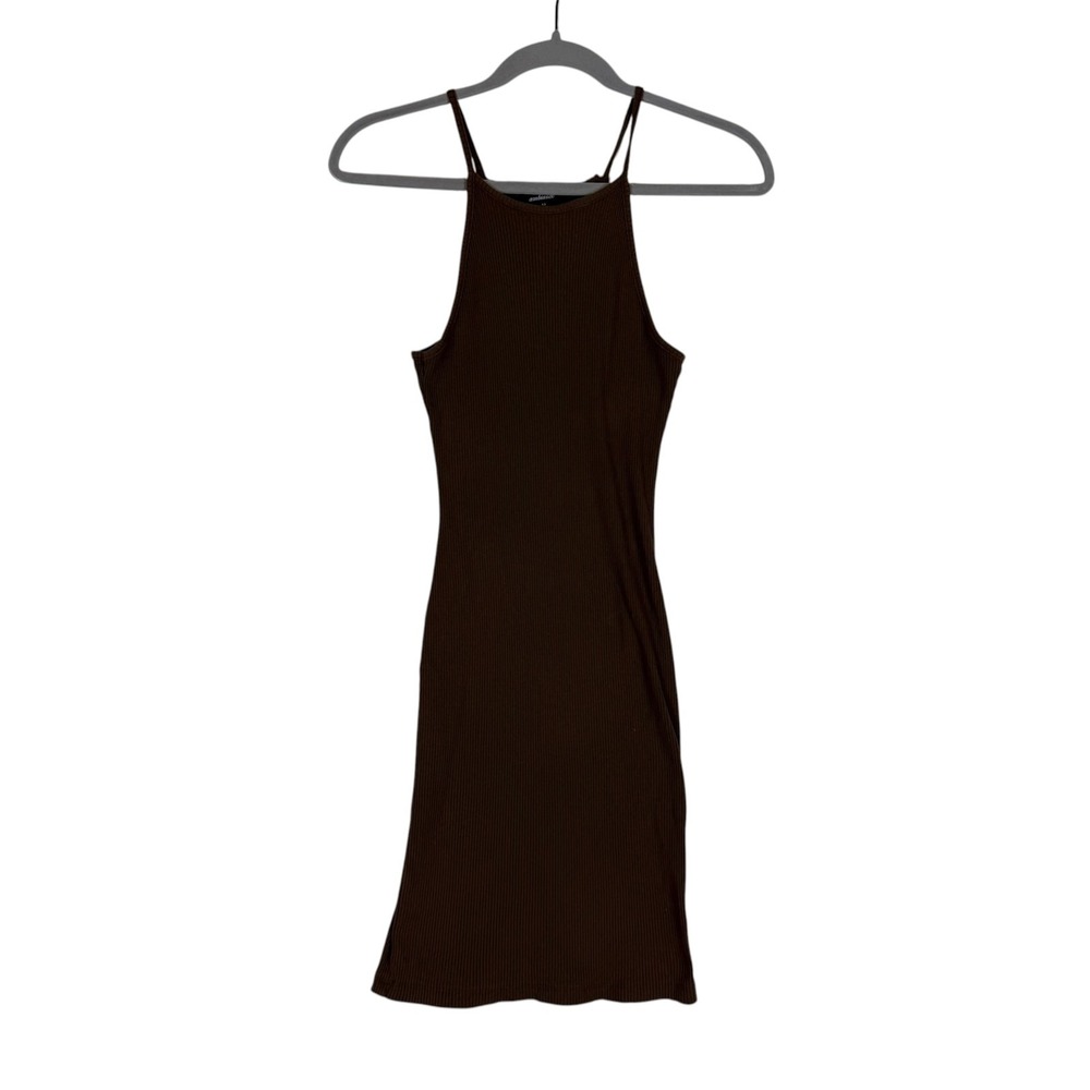 Ambiance Dress Womens M Brown Ribbed High Neck Sleeveless Bodycon Short Knit